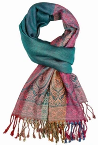 Grün Pashmina Halstuch Damen rot rosa orange Blumen Schal übergroßer Schal Blumen - Bild 1 von 5