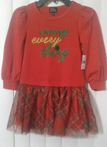 NWT Girls Lilt Long Sleeve Christmas Dress Sz XS Red Plaid Merry Everything Gift - Picture 1 of 3