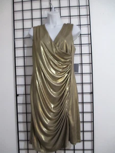 "NEW" ANDREW MARC NEW YORK ๐ธ SIZE LARGE==METALLIC GOLD / RUCHED WAIST DRESS - Picture 1 of 8