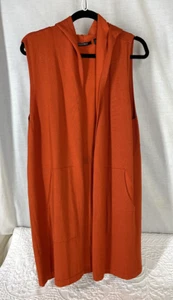 Cyrus Pumpkin Orange Open Front Hooded Long Cardigan Knit Vest size 1X - Picture 1 of 5