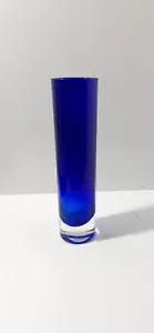 Vintage 6.75" Badash Poland Cobalt Glass Cylinder Bud Vase Clear Weighted Base - Bild 1 von 4