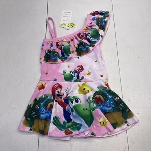 Girls Pink Graphic Character Ruffle Sleeve Kne Piece Swimsuit Size 110 New - Picture 1 of 6