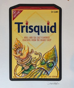 Topps Wacky Packages Febbraio 2021 Trisquid Parody Original Art Triscuit - Foto 1 di 2