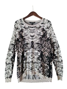 BCBGMaxazria Slouchy Floral Design Wide Neck Long Sleeve Silk Blend Sweater S - Picture 1 of 7