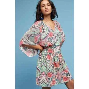Abito Kimono Anthropologie Maeve Siya Donna Tg 0 Multicolore Increspato - Foto 1 di 16