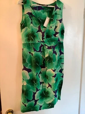 NEW Love Moschino Silk Bold Green Floral Print Dress w/ Underslip - 8 — 第 1/4 张图片