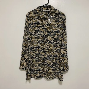 Susan Graver Brown Ikat Print Long Sleeve Button Shirt Blouse Top Size Large - Picture 1 of 7