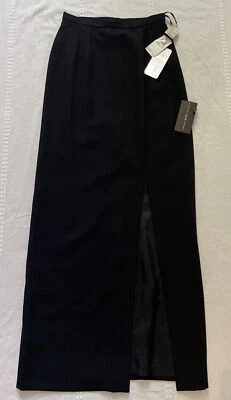 NUEVOS ETIQUETAS Adrianna Papell FALDA LARGA Noche Formal CREPE Negro Talla 6 Abertura Frontal Foto 1 de 4
