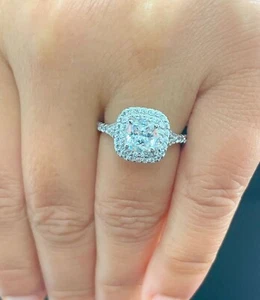 IGI Certified 14k Solid White Gold Cushion Cut Diamond Engagement Ring 1.80ctw - Picture 1 of 11