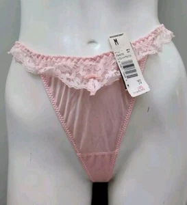 ¡NUEVO CON ETIQUETAS! De Colección Años 80 Maidenform Rosa Nylon Encaje Borde Alto Bragas Tanga Tanga Cuerda! S - Imagen 1 de 4