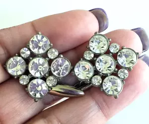 Vintage Clear Rhinestone Square Button Silver Tone Cufflinks 3/4" Single Sided - Picture 1 of 3