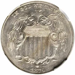 ER114 1876 Shield Nickel--Reverse Struck In Rim Burr-- Mint Error AU55 - Picture 1 of 8