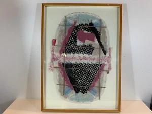 Vintage Abstract Mixed Media Man’s Face Behind Sticks Framed Signed 1986 - Picture 1 of 10