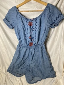 Old Navy Floral Jean Romper - Picture 1 of 5