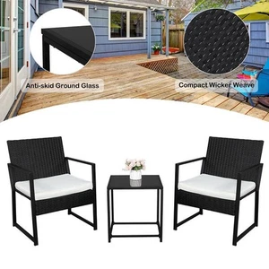 3pcs Wicker Rattan Patio Furniture Conversation Sofa Bistro Set Garden Kitchen - Picture 1 of 12