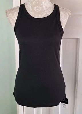 BNWT Peacocks Black Sleeveless Ribbed Stretch Cotton Jersey Top - Size 14 - Image 1 of 4