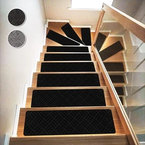 Black Stair Treads for Wooden Steps 7 Pack Stair Treads Non Slip Indoor - Picture 1 of 6