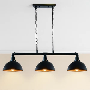 Lámpara de techo colgante de 3 luces diseño de tubo de metal negro con cadena E27 - Imagen 1 de 11