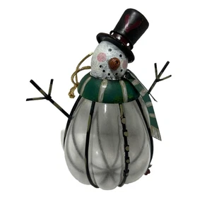 Glass Christmas Ornament Snowman Wire Wrapped Folk Art Holly Hat Scarf Frosty 5” - Picture 1 of 4