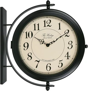 "Reloj de Pared Doble Cara 16"" Hierro Negro Estación Retro Exterior Interior Decoración" - Imagen 1 de 12