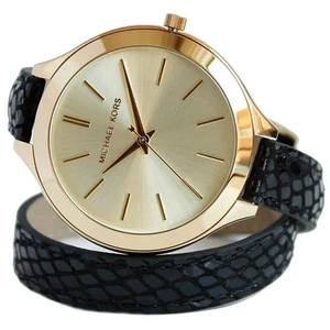 Michael Kors Runway Color Dorado Negro Doble Envolvente Cuero Fino Reloj MK2315 - Imagen 1 de 9