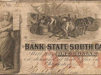 1860 $1 DOLLAR BILL SOUTH CAROLINA BANK NOTE CURRENCY OLD PAPER MONEY CIVIL WAR - Image 1 of 3