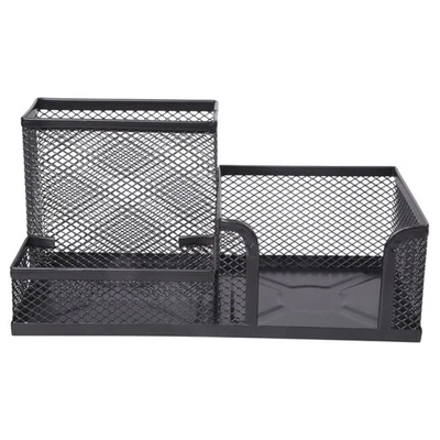 3 Compartments Pencil Holders Metal Pen Holders Office Shelf with Note Holders - Image 1 of 4