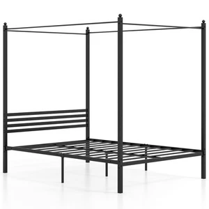 Costway Double Size Canopy Bed Frame 4-Poster Metal Platform Bed-Black - Picture 1 of 10