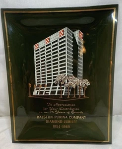 Ralston Purina Company 1894-1969 75 anni vassoio vetro contributo dipendenti - Foto 1 di 11