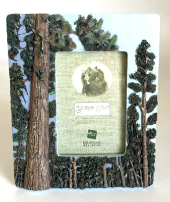 Marco de fotos pintado a mano árboles grandes Russ Woodland "LODGE LIFE" 3,5" X 5" Foto 1 de 4