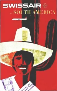 Original Vintage Poster SOUTH AMERICA LATINO SWISSAIR DC 6B 1958 - Bild 1 von 1