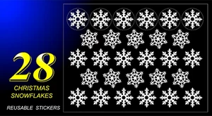 28 Christmas Mini Snowflake Stickers Home Window Decorations Decor Reusable - Picture 1 of 2