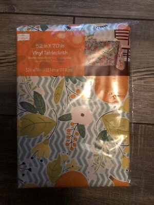 Tablecloth Vinyl Thanksgiving  Rectangle 52 x 70 Fall Harvest Pumpkin Leaves - Image 1 of 2