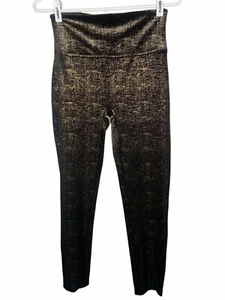 Spanx leggings women's size medium Velour Black Gold Metallic Shimmer High Rise - Picture 1 of 5