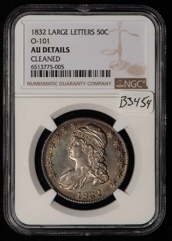 1832 50c Capped Bust Half Dollar - Large Letters O-101 - NGC AU Dets - B3454 Cover