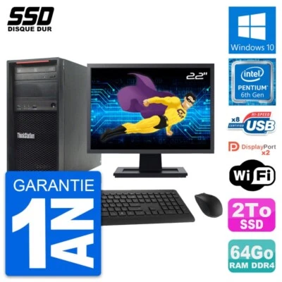PC tour LENOVO P320 MT Pantalla 22" Pentium G4400 RAM 64Go SSD 2To Windows 10 Wi - Imagen 1 de 4