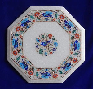 15" Marble Side End Table Handmade Lapis Pietra dura Inlay Work - Picture 1 of 3