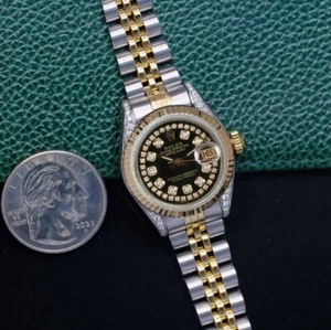 Rolex Datejust Damenuhr Bicolor Gold Edelstahl Schwarz Diamant Bandanstöße - Bild 1 von 15