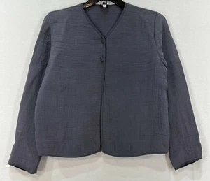 EILEEN FISHER Graphitgrau CRINKLE SEIDENMISCHUNG 2-Knopf CARDIGAN JACKE TOPPER S - Bild 1 von 5