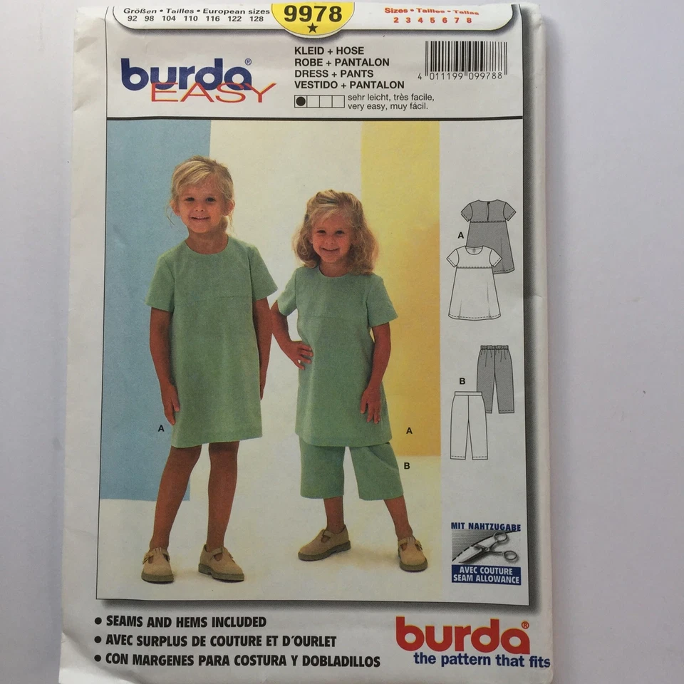Burda 9978 Trousers Dress Tunic Top Straight EASY Girl Child New Uncut Pattern  - Image 1 of 4