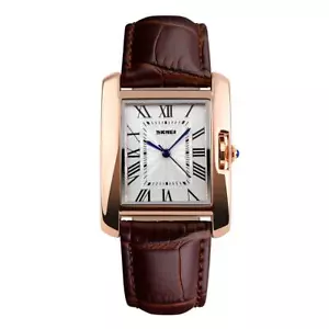 Orologio Donna Skmei Quadrato Oro Rosa Numeri Romani Cinturino Vera Pelle Marrone - Foto 1 di 9