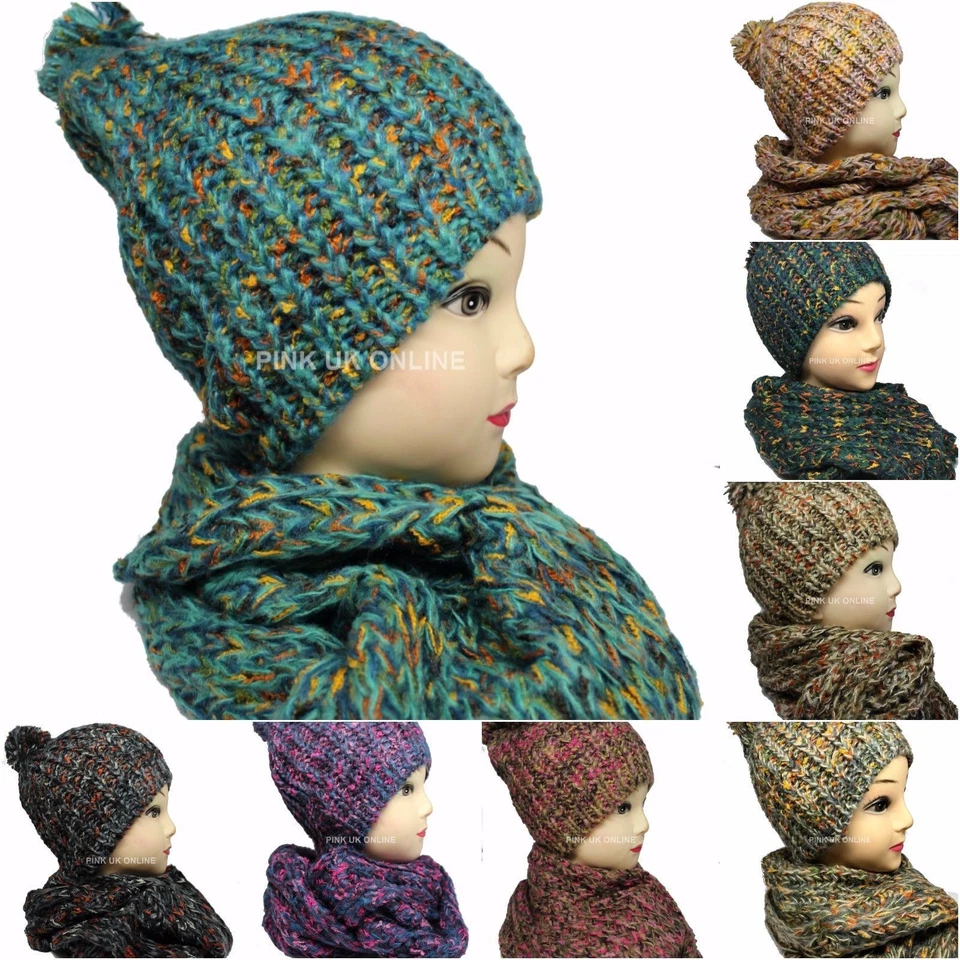Per Donna Alla Moda Maglia Pompon Cappello e Sciarpa Set Invernale - Immagine 1 di 1