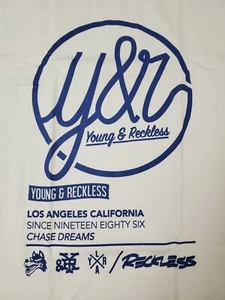 Young & Reckless Mens White/Blue Print T-Shirt NWT Free Ship - Picture 1 of 7