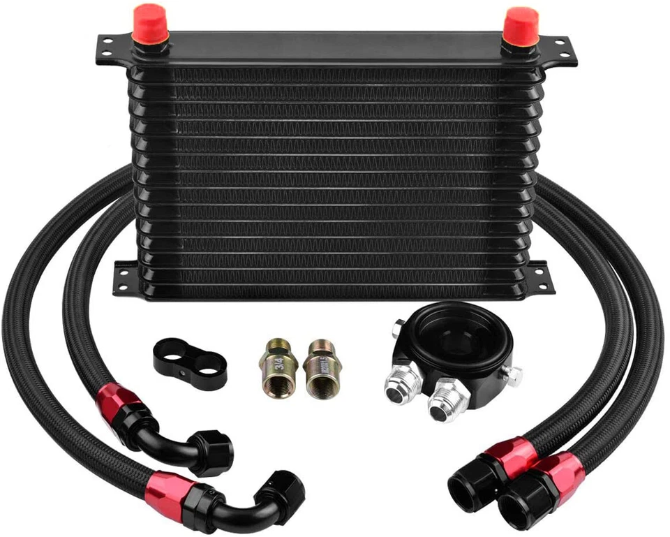 LokoCar Oil Cooler Kit Engine Transmission 15 Rows AN10 Aluminium Alloy Hose Kit - Image 1 of 4