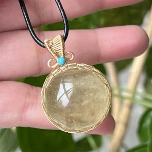 TOP 20mm+ Natural Citrine Quartz Sphere Quartz Crystal Ball Reiki Pendant 1PC - Picture 1 of 9