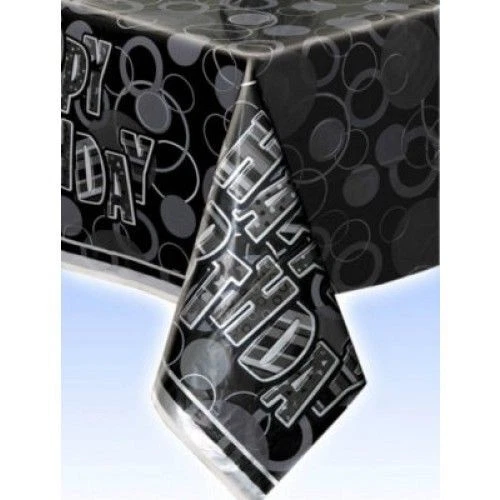 Unique Party 28473 - Glitz Black and Silver Birthday Plastic Tablecloth 7ft X 4