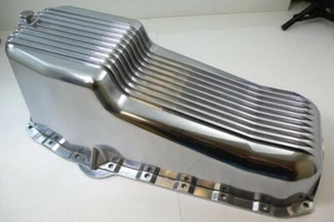 58-79 SBC Chevy Finned Polished Aluminum Oil Pan - Small Block 283 305 327 350 - Picture 1 of 2
