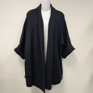 Tahari Strickjacke Pullover M schwarz vorne offen entspannt kuschelig adrett akademisch Taschen - Bild 1 von 9