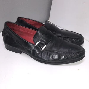 Mocassino Donald J Pliner nero in pelle scarpe eleganti uomo 10 M fibbia Vero Cuoio - Foto 1 di 16