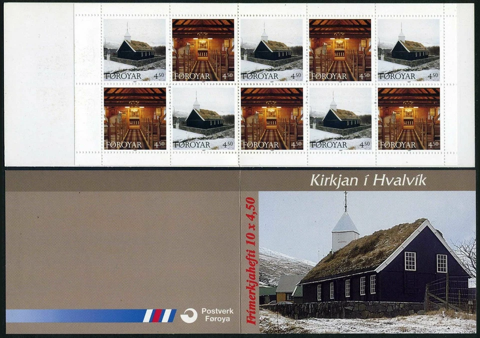 Faroe 328-329a booklet, MNH. Michel 326-327 MH 14. Hvalvik church, 1997. - Image 1 of 1